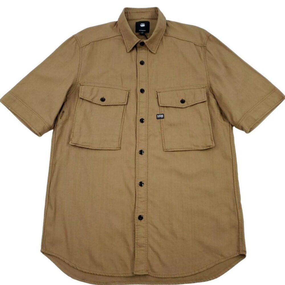 NWOT G-STAR RAW Type C Straight Long Shirt S/S Short Sleeve Chambray Antelope NE
